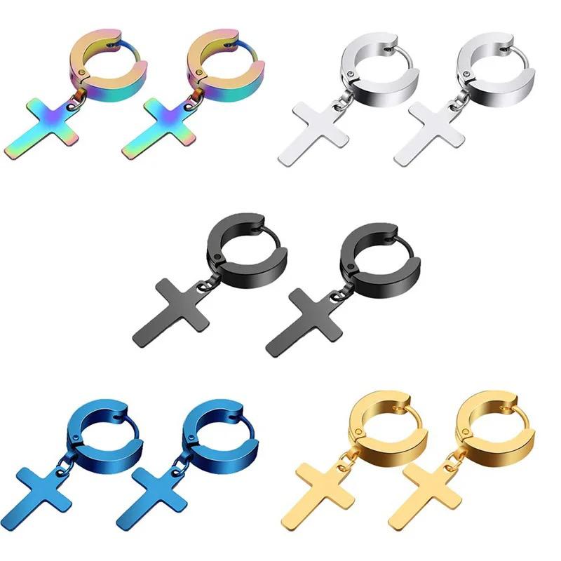 Stainless Steel Earrings with Cross (One Pair)