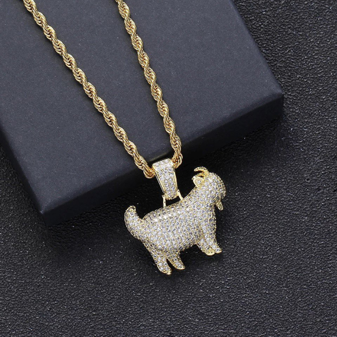 Icedout Goat Pendant Stainless Steel With Rope Chain 14 Karat Gold Plated